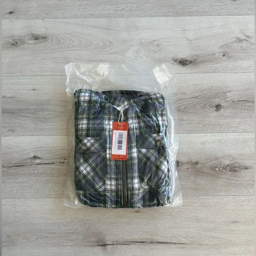 ThCreasa Boys Plaid Flannel‎ Sherpa Zip Up LS Jacket Green L (10-12) NWT IN PKG